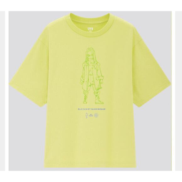 BILLIE EILISH BY TAKASHI MURAKAMI UNIQLO (T-SHIRT)  Yellow Anime Womens Girls - Picture 2 of 3